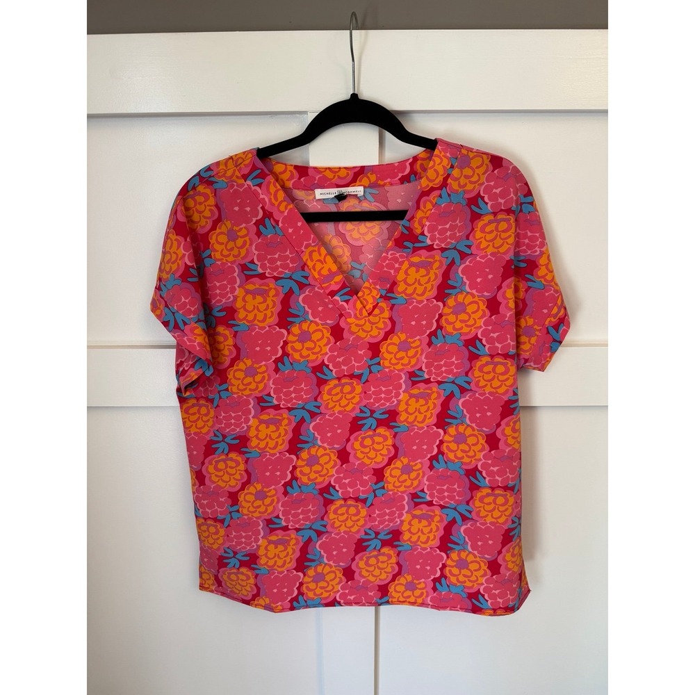 Michelle McDowell floral pink top‎ size small EUC
